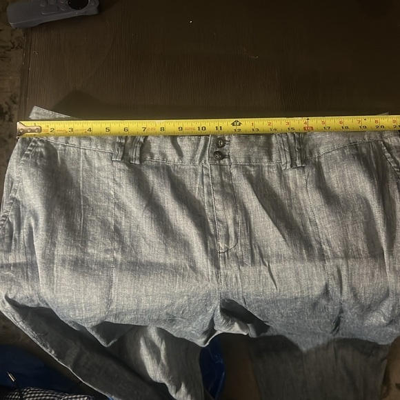 Coldwater Creek Wide Leg Cropped Button Zipper Mid Blue Linen Blend Pants Sz 20 - Picture 11 of 12